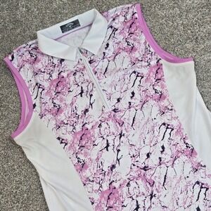 Callaway Polo Shirt Womens S, Sleeveless Marble Golf 1/4 Zip Opti-Dri Pink White